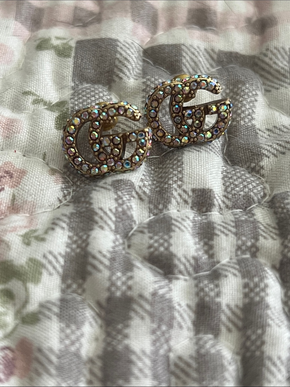 GG Crystal Logo Stud Earrings - Gold with Iridescent Stones